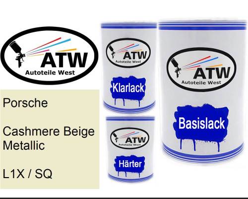Porsche, Cashmere Beige Metallic, L1X / SQ: 500ml Lackdose + 500ml Klarlack + 250ml Härter - Set, von ATW Autoteile West.